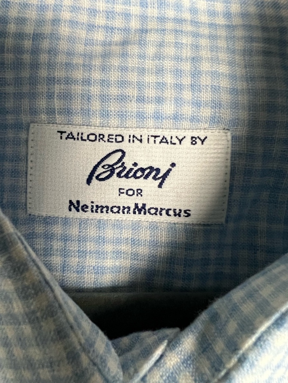 Brioni Light Blue Micro-Check Short-Sleeve Button-Down Shirt Size L - Picture 2 of 7